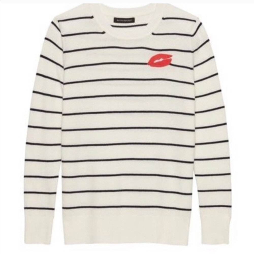 Banana Republic White Striped Lip Kiss Sweater